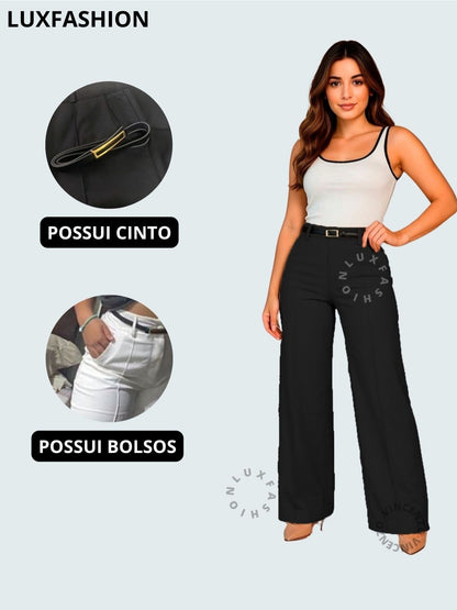 Calça Pantalona Social Alfaiataria Feminina com Cinto