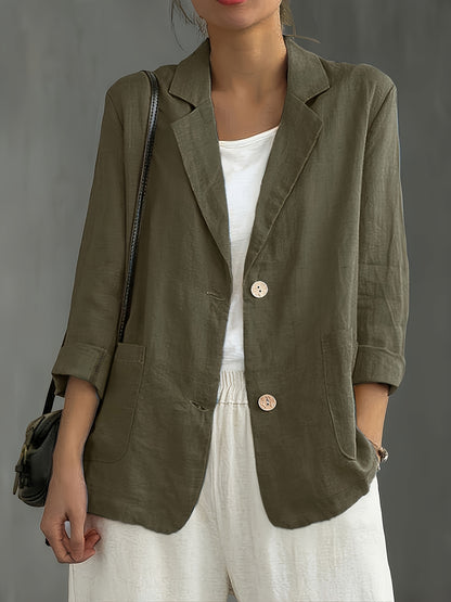 Blazer Feminino Alfaiataria Manga 3/4 com Dois Botões Executivo Casual