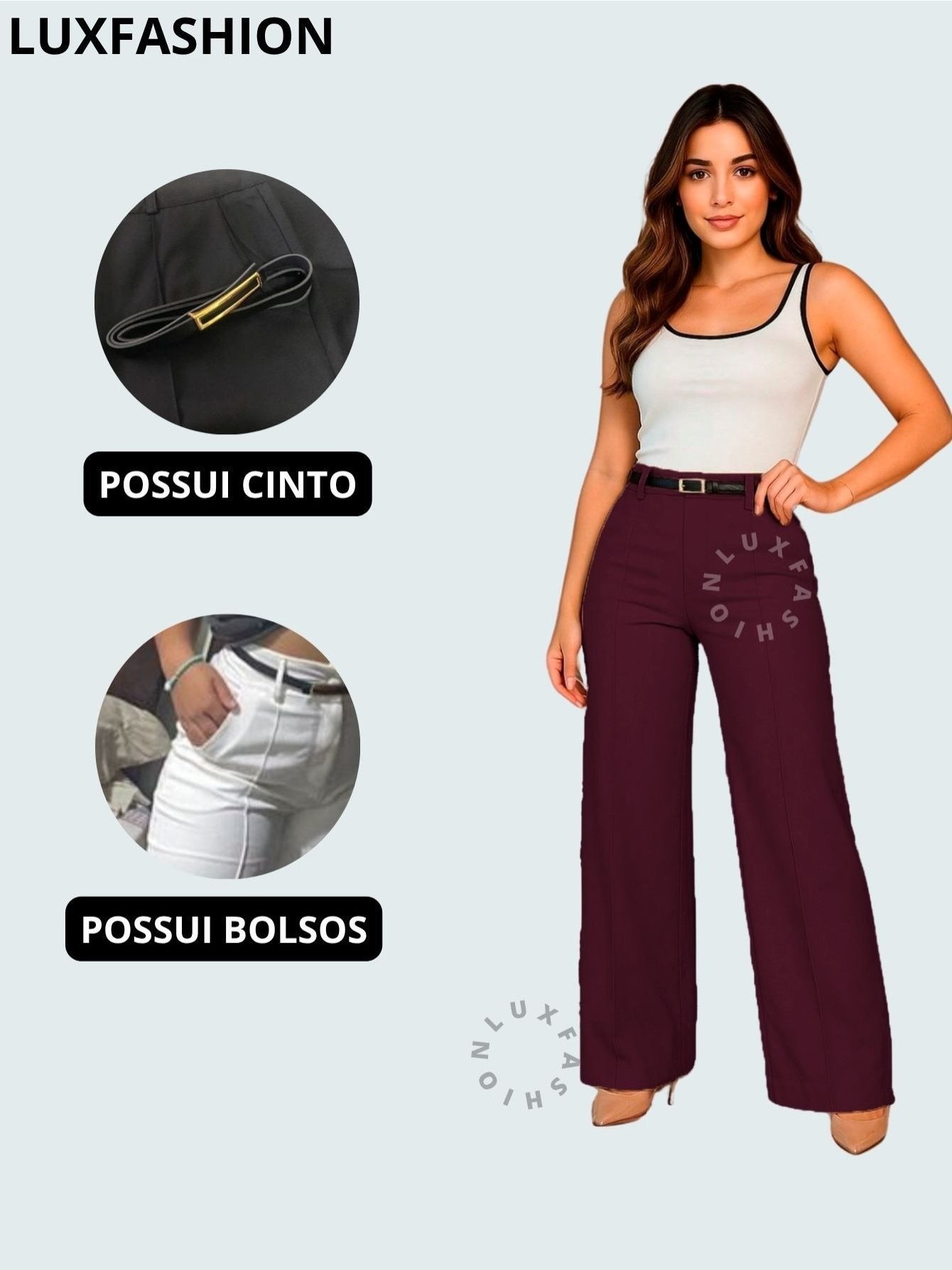 Calça Pantalona Social Alfaiataria Feminina com Cinto