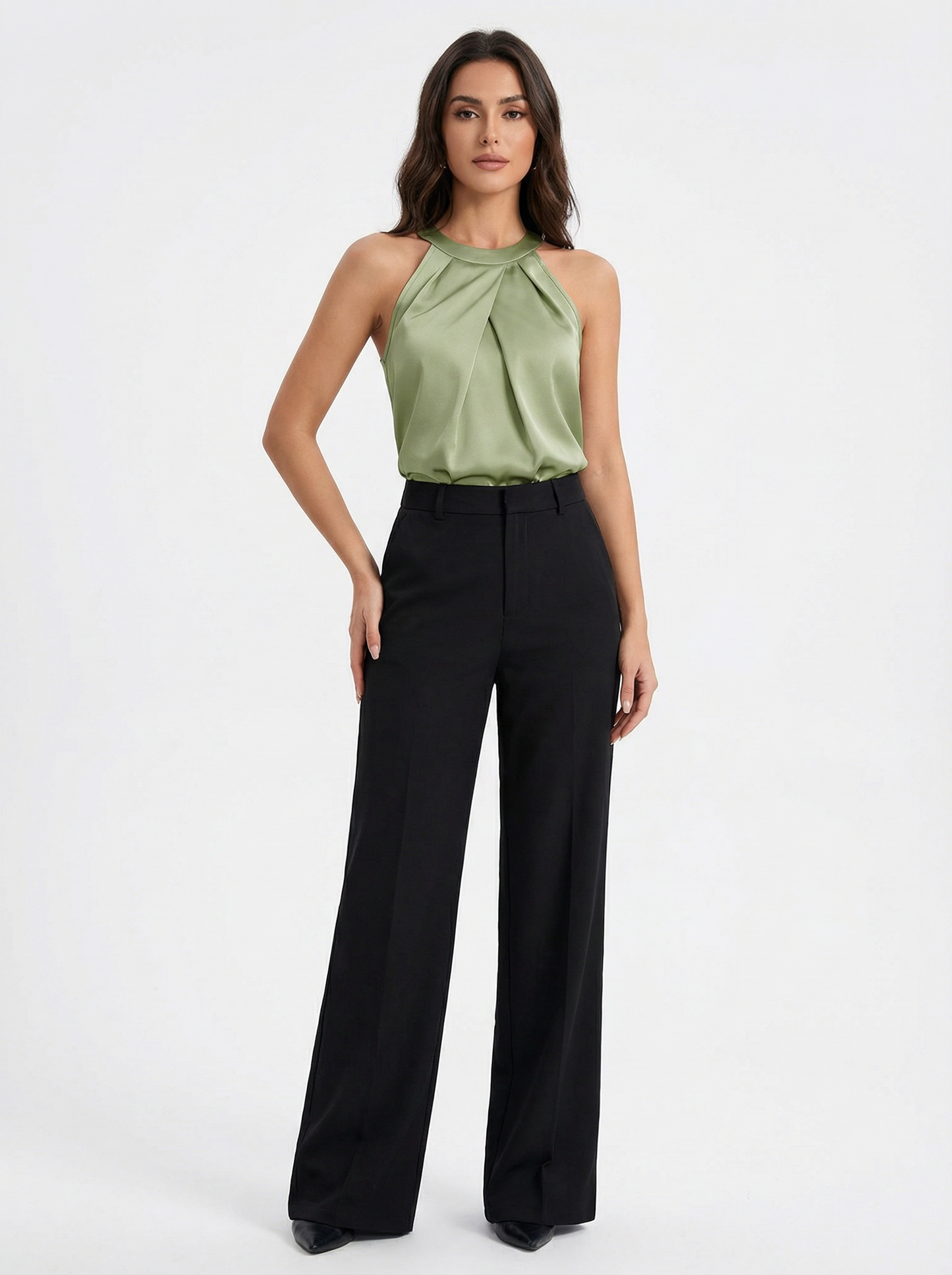 Blusa Regata Feminina Gola Alta Pregas Frontais Elegante Sem Mangas