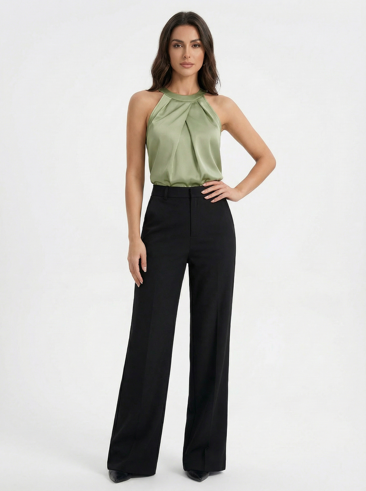 Blusa Regata Feminina Gola Alta Pregas Frontais Elegante Sem Mangas