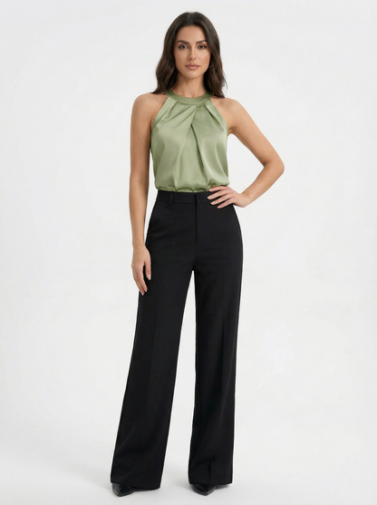 Blusa Regata Feminina Gola Alta Pregas Frontais Elegante Sem Mangas