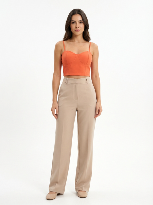 Top Cropped Feminino com Bojo e Zíper Frontal Alças Finas Moderno
