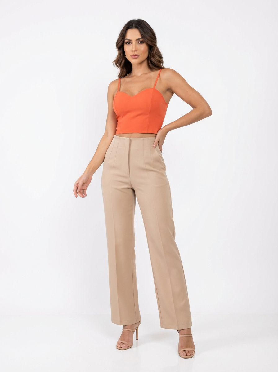 Top Cropped Feminino com Bojo e Zíper Frontal Alças Finas Moderno
