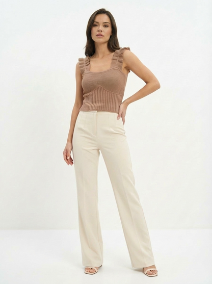 Top Cropped Tricot Feminino com Babados nas Alças Canelado Elegante