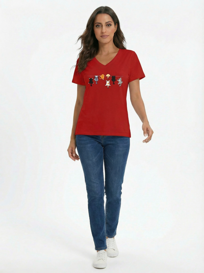 Camiseta Feminina Algodão Decote V Estampa Gatos Divertida Casual