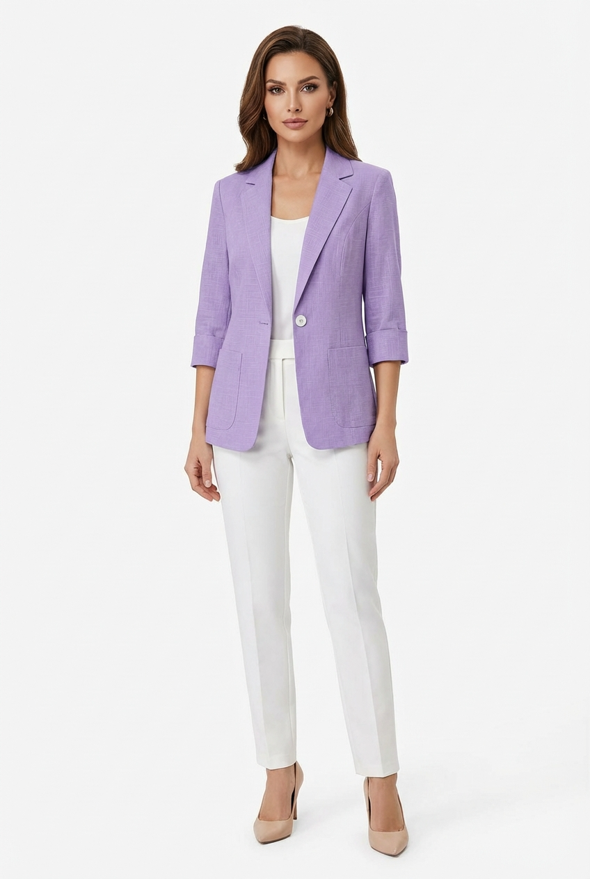 Blazer Feminino Alfaiataria Manga 3/4 com Um Botão Executivo Casual