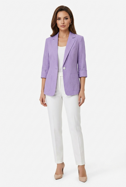 Blazer Feminino Alfaiataria Manga 3/4 com Um Botão Executivo Casual