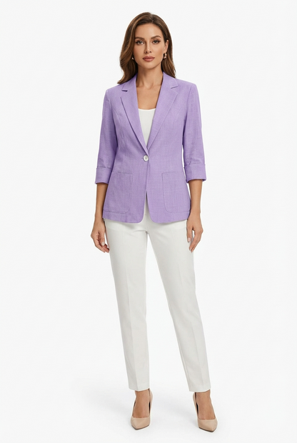 Blazer Feminino Alfaiataria Manga 3/4 com Um Botão Executivo Casual