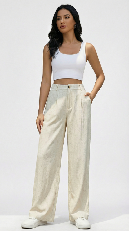 Calça Pantalona Alfaiataria Feminina com Pregas Cor Sólida