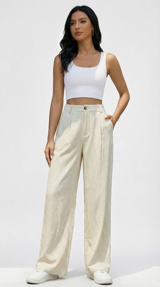 Calça Pantalona Alfaiataria Feminina com Pregas Cor Sólida