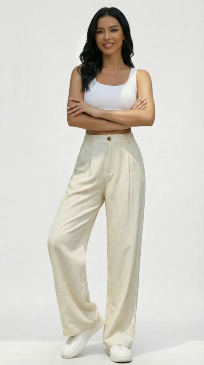 Calça Pantalona Alfaiataria Feminina com Pregas Cor Sólida