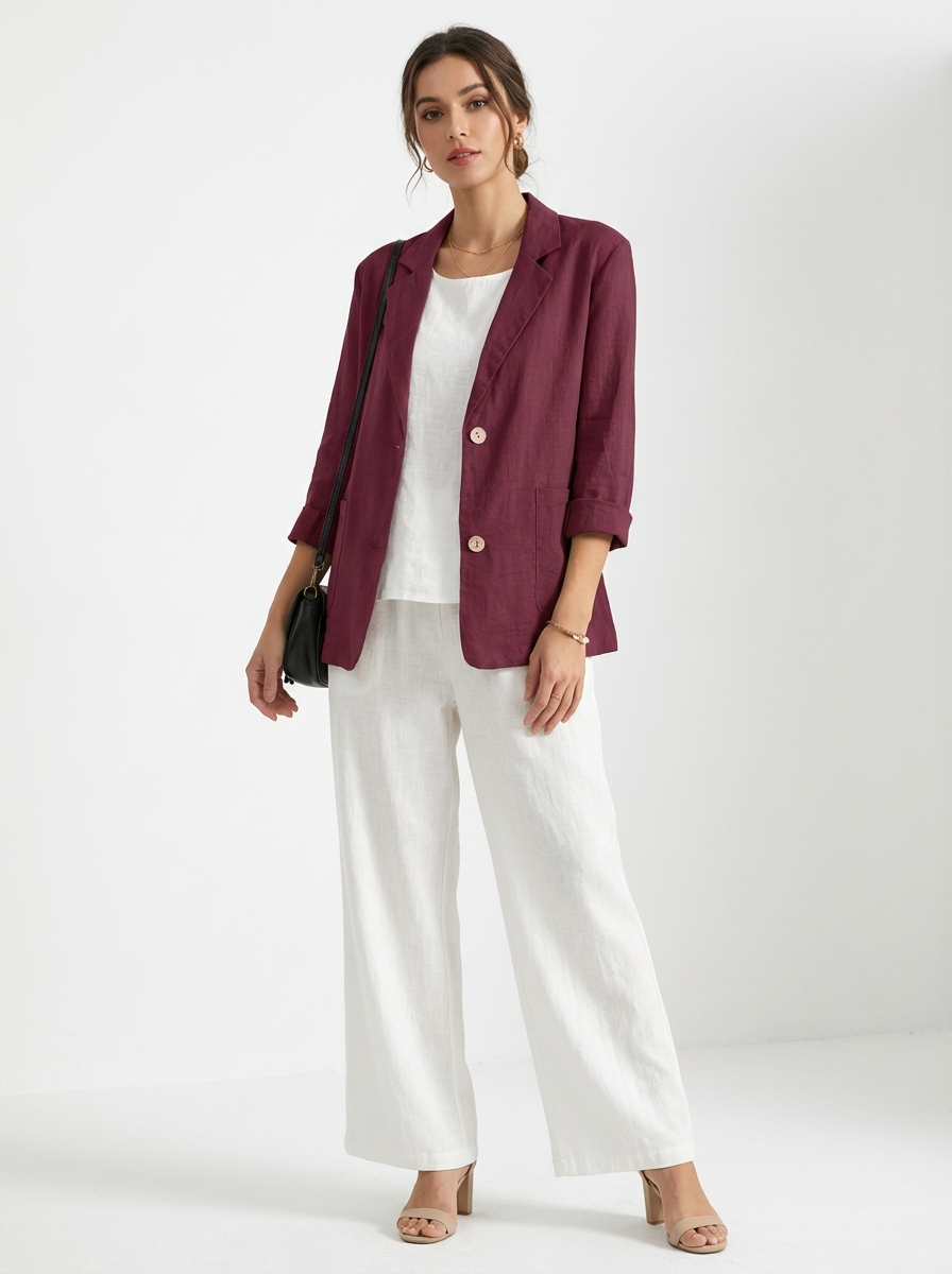 Blazer Feminino Alfaiataria Manga 3/4 com Dois Botões Executivo Casual