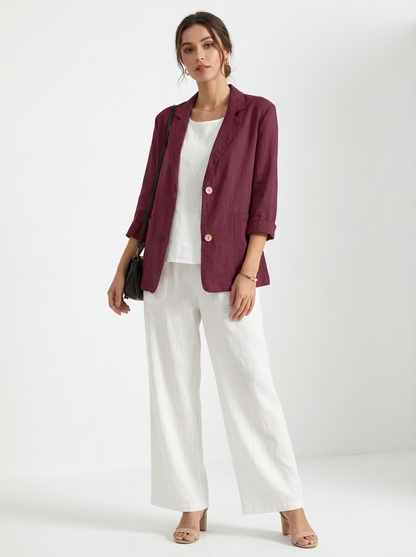 Blazer Feminino Alfaiataria Manga 3/4 com Dois Botões Executivo Casual