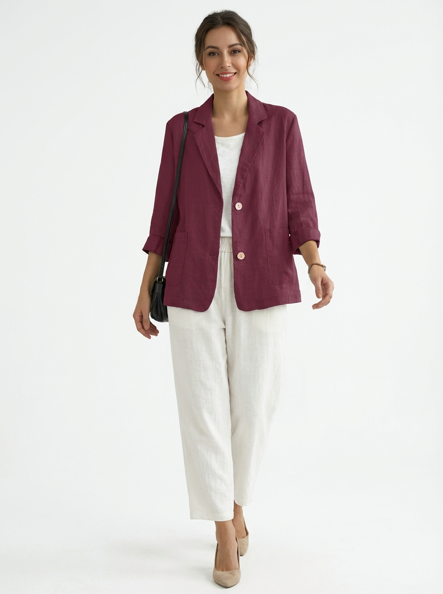 Blazer Feminino Alfaiataria Manga 3/4 com Dois Botões Executivo Casual