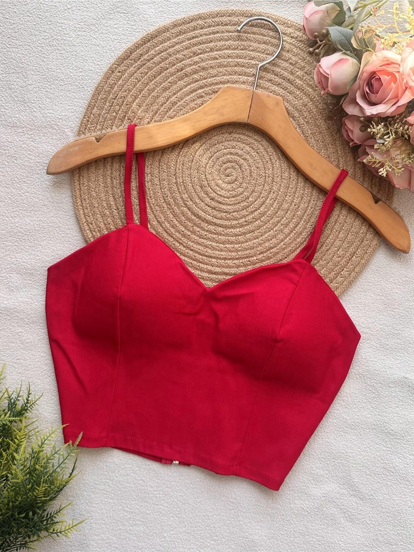 Top Cropped Feminino com Bojo e Zíper Frontal Alças Finas Moderno