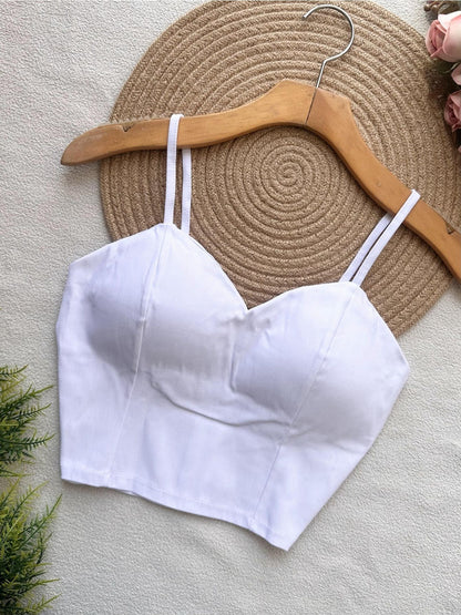 Top Cropped Feminino com Bojo e Zíper Frontal Alças Finas Moderno
