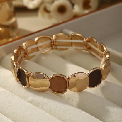 Pulseira Unissex Vintage Elegante Liga Zinco Dourada Elástica Quadrado Irregular
