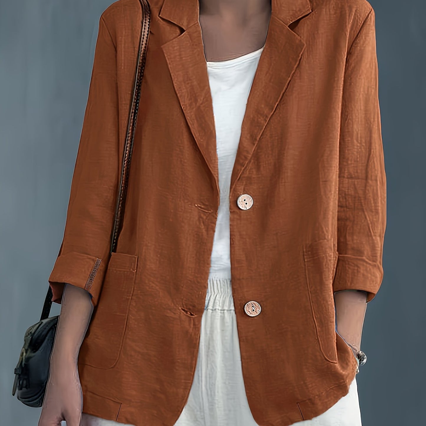 Blazer Feminino Alfaiataria Manga 3/4 com Dois Botões Executivo Casual