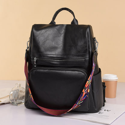 Mochila Feminina Couro Sintético Alça Colorida Trabalho Escola Viagem