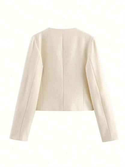 Blazer Feminino Alfaiataria Gola Redonda com Botões Dourados Executivo