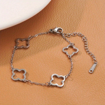Kit 2 Pulseiras Femininas Aço Inoxidável Trevo Zircônia Banho Ouro 18K Elegante
