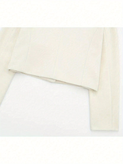 Blazer Feminino Alfaiataria Gola Redonda com Botões Dourados Executivo
