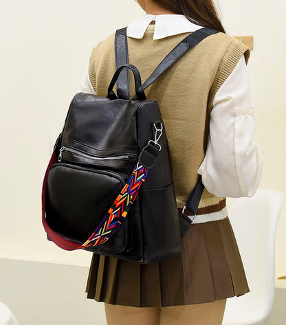 Mochila Feminina Couro Sintético Alça Colorida Trabalho Escola Viagem