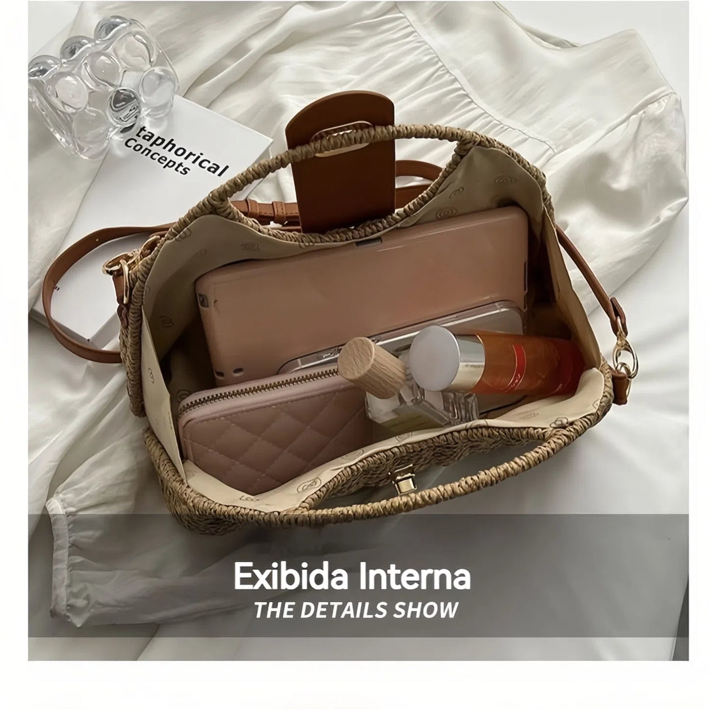 Bolsa de Praia Feminina Palha Sintética Alça Dupla Transversal Verão