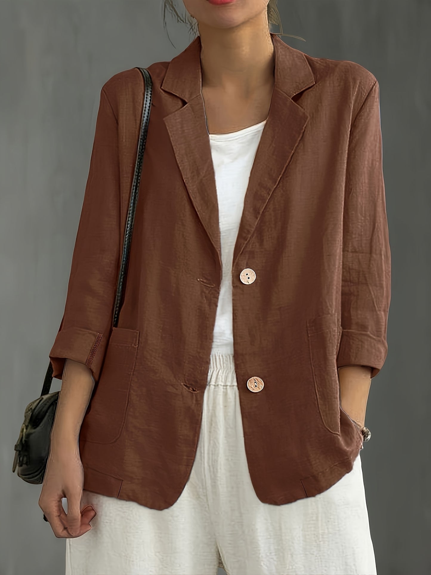 Blazer Feminino Alfaiataria Manga 3/4 com Dois Botões Executivo Casual