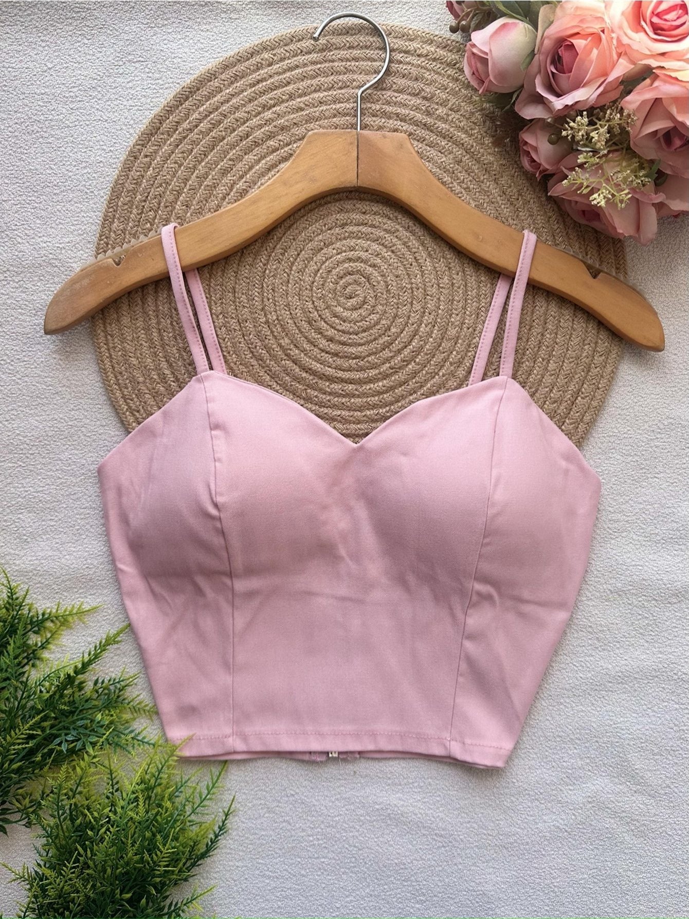 Top Cropped Feminino com Bojo e Zíper Frontal Alças Finas Moderno