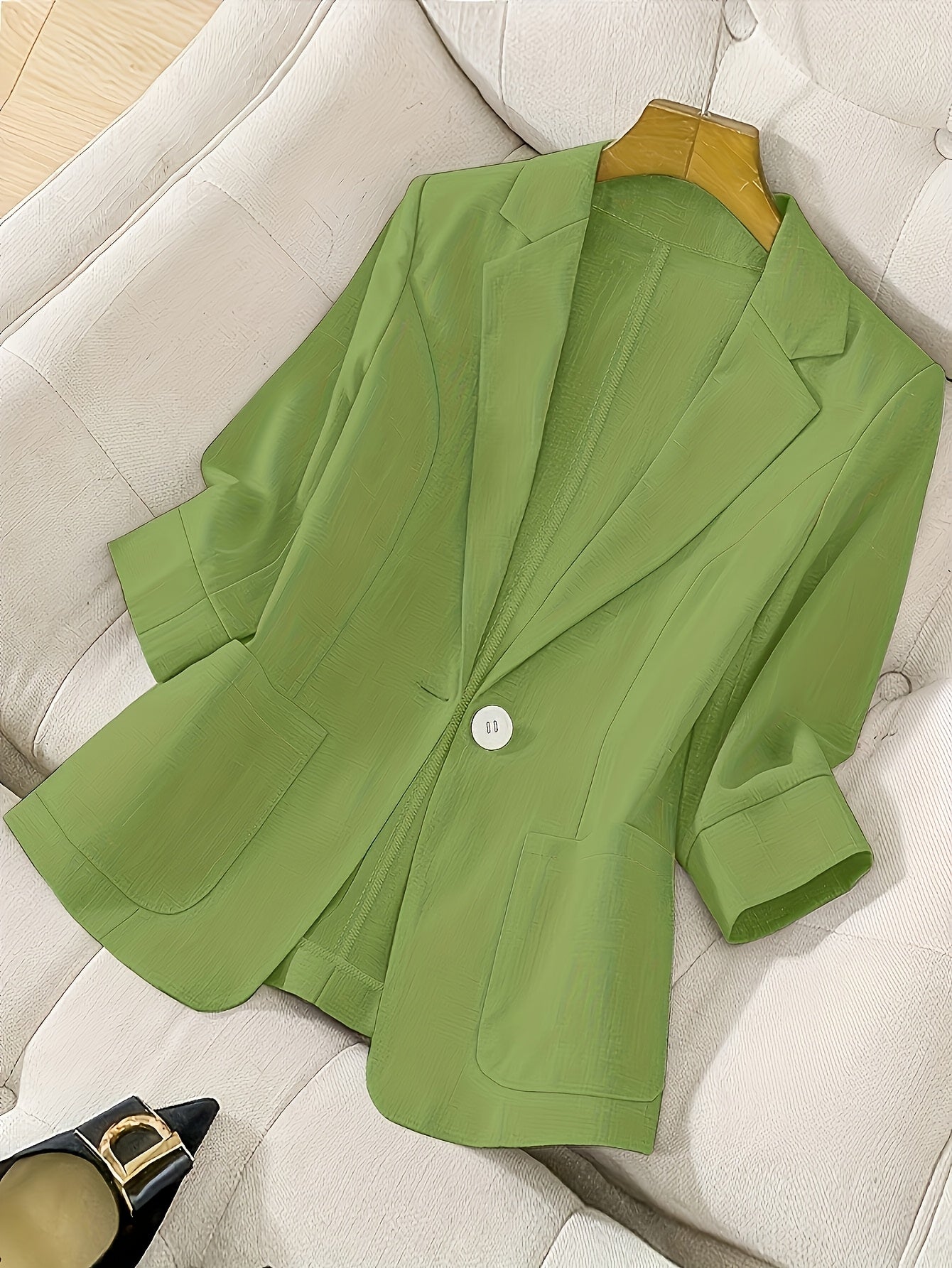 Blazer Feminino Alfaiataria Manga 3/4 com Um Botão Executivo Casual