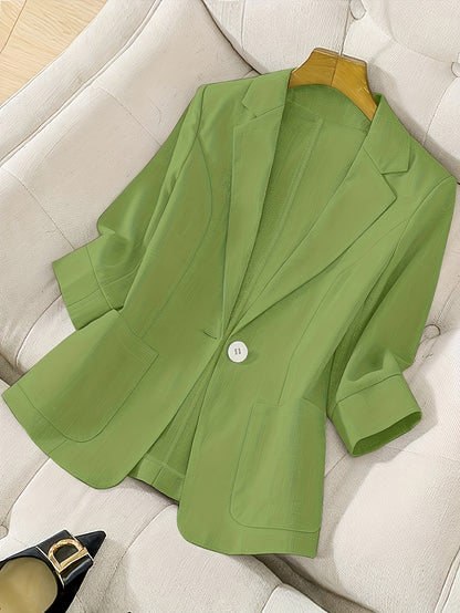 Blazer Feminino Alfaiataria Manga 3/4 com Um Botão Executivo Casual