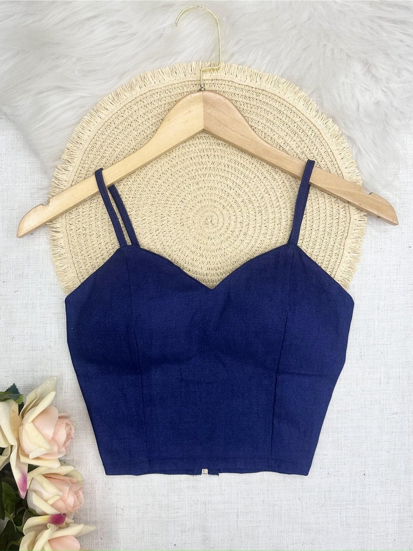 Top Cropped Feminino com Bojo e Zíper Frontal Alças Finas Moderno