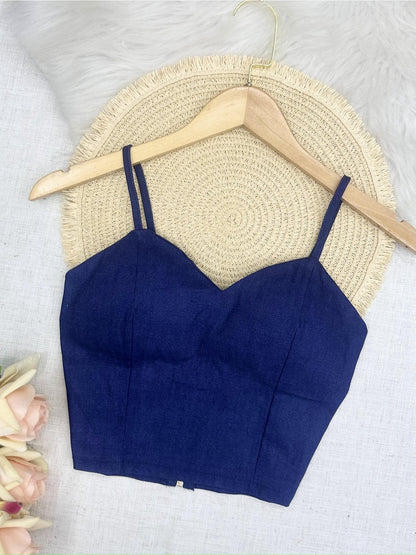 Top Cropped Feminino com Bojo e Zíper Frontal Alças Finas Moderno