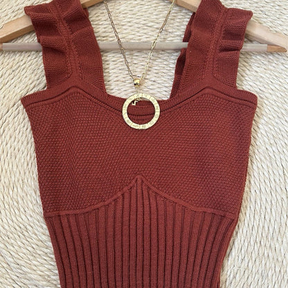 Top Cropped Tricot Feminino com Babados nas Alças Canelado Elegante