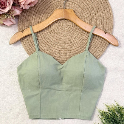 Top Cropped Feminino com Bojo e Zíper Frontal Alças Finas Moderno