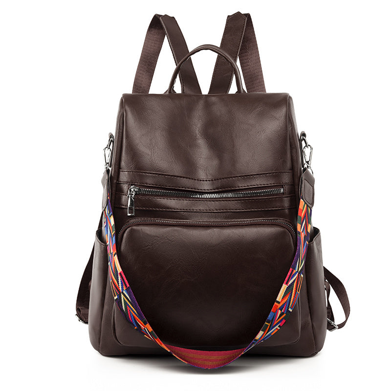 Mochila Feminina Couro Sintético Alça Colorida Trabalho Escola Viagem