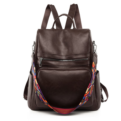 Mochila Feminina Couro Sintético Alça Colorida Trabalho Escola Viagem