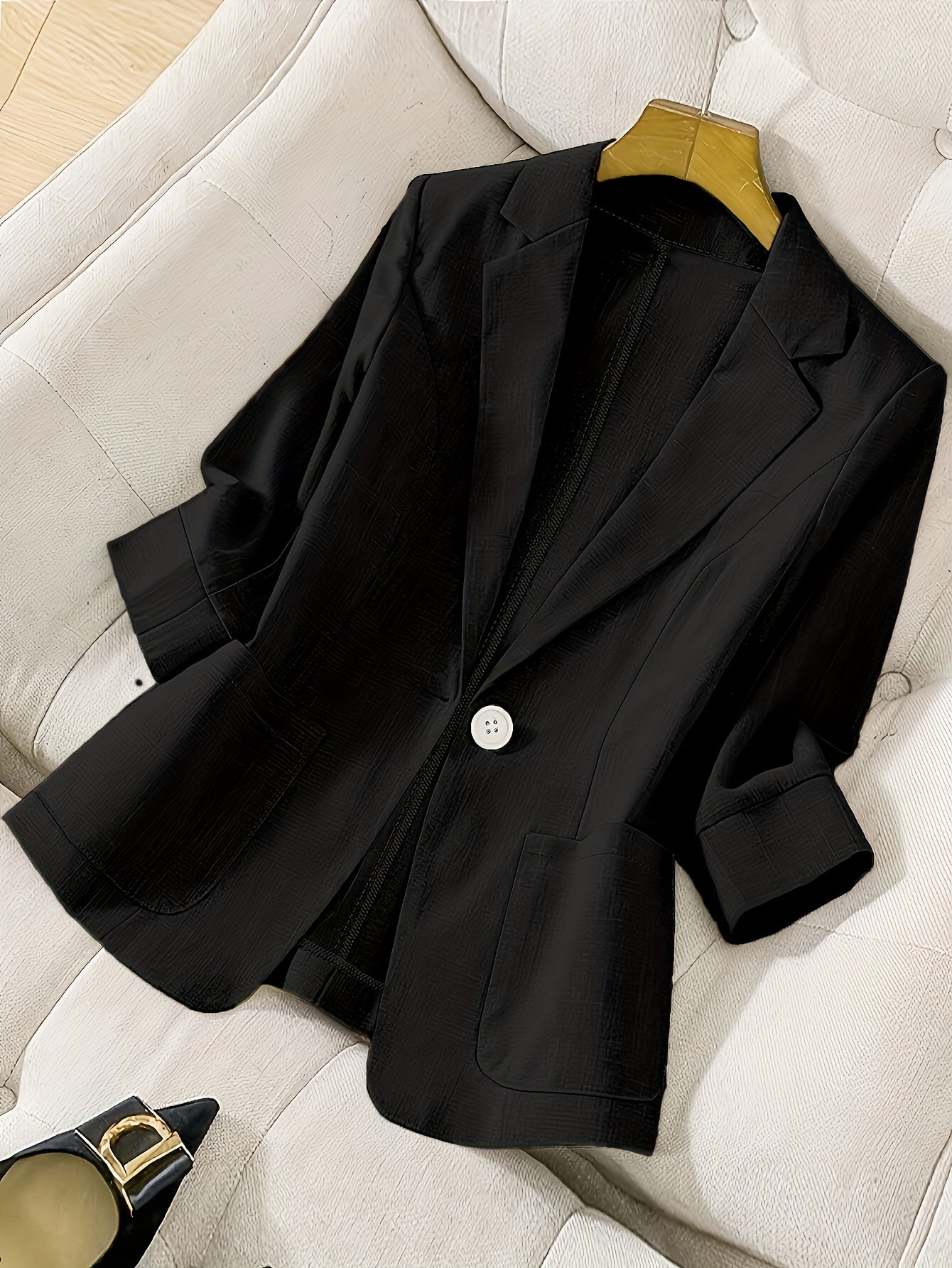 Blazer Feminino Alfaiataria Manga 3/4 com Um Botão Executivo Casual