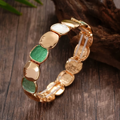 Pulseira Unissex Vintage Elegante Liga Zinco Dourada Elástica Quadrado Irregular
