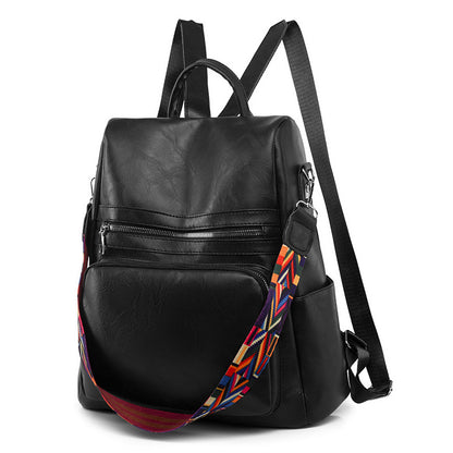 Mochila Feminina Couro Sintético Alça Colorida Trabalho Escola Viagem