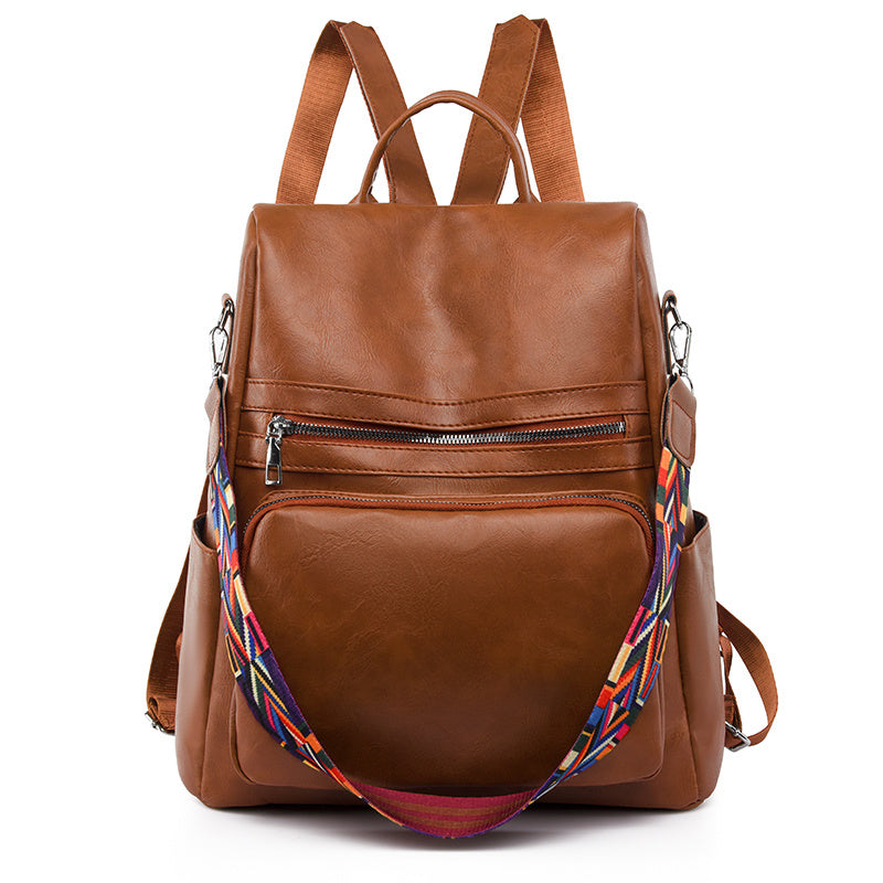 Mochila Feminina Couro Sintético Alça Colorida Trabalho Escola Viagem