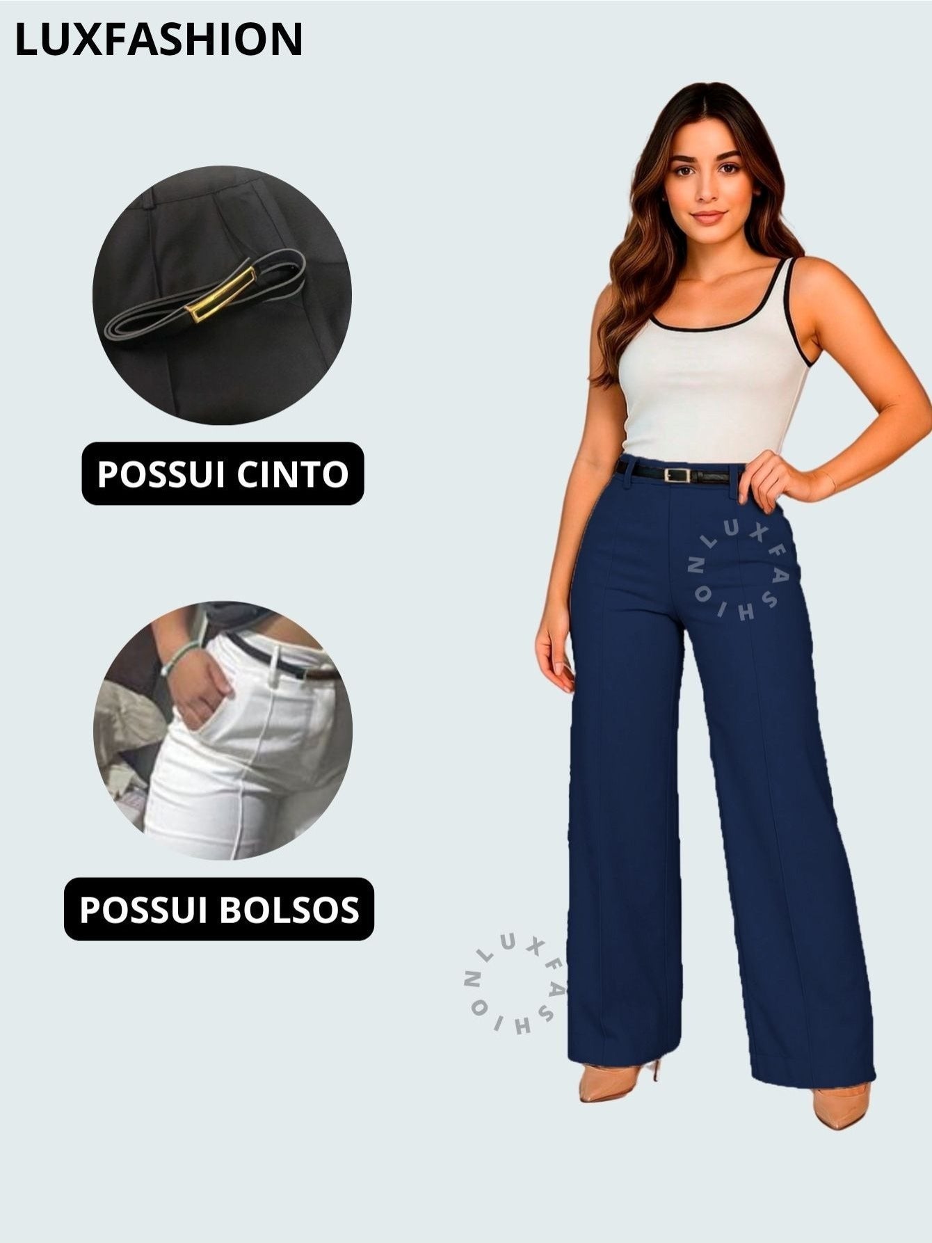 Calça Pantalona Social Alfaiataria Feminina com Cinto