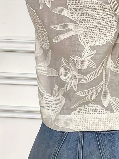 Blusa Feminina Laise Branca Manga Curta com Babados e Botões Romântica