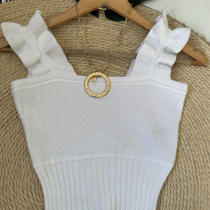Top Cropped Tricot Feminino com Babados nas Alças Canelado Elegante