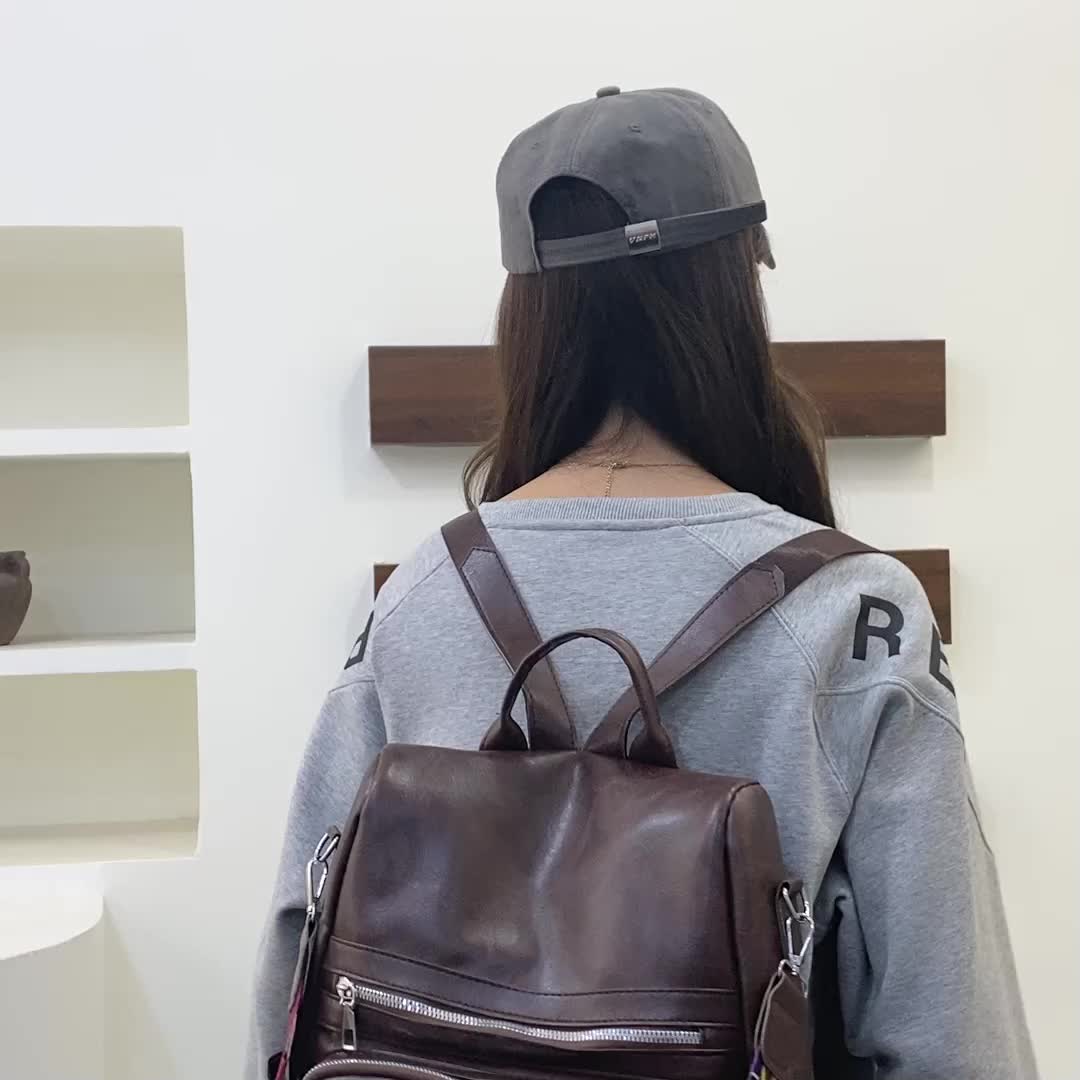 Mochila Feminina Couro Sintético Alça Colorida Trabalho Escola Viagem