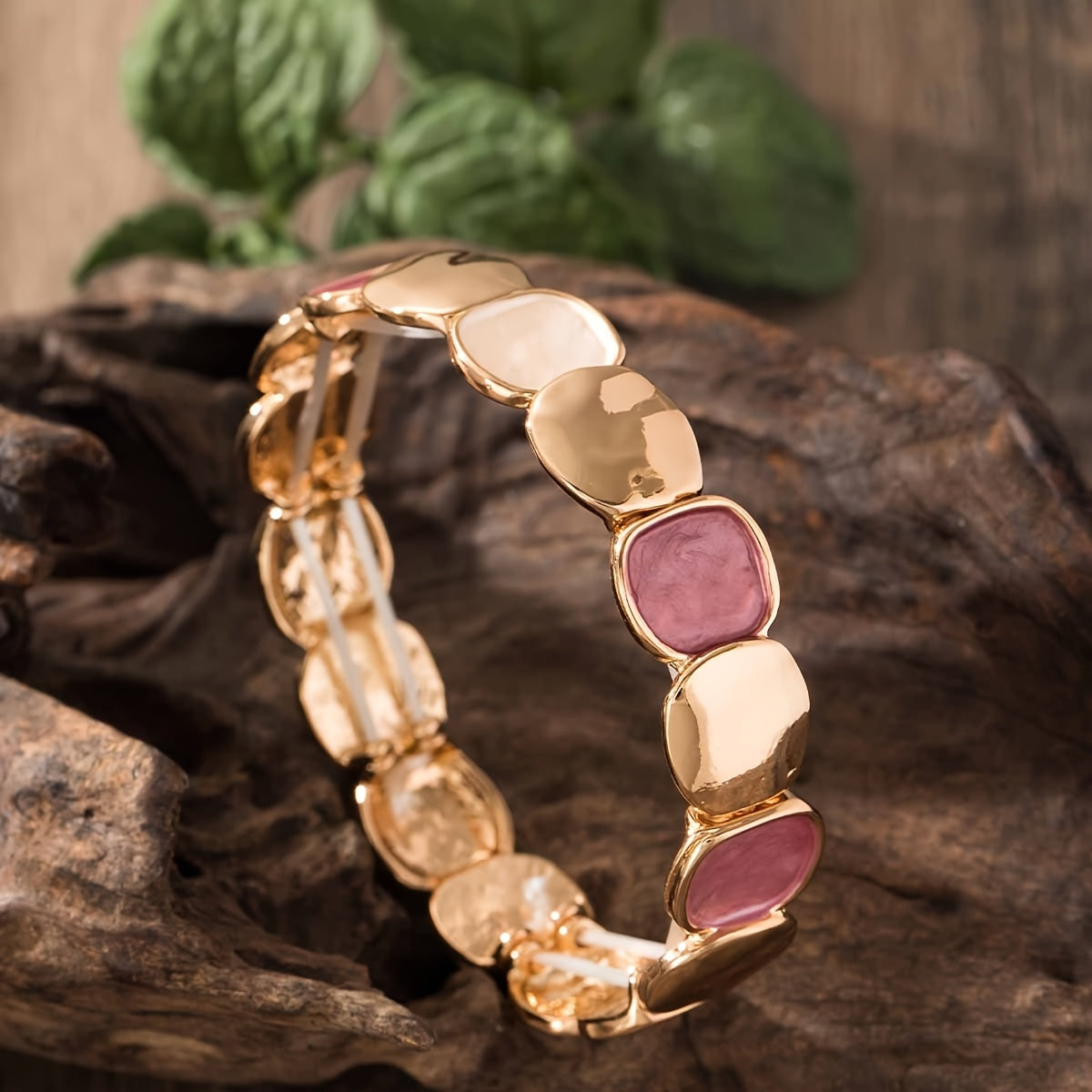 Pulseira Unissex Vintage Elegante Liga Zinco Dourada Elástica Quadrado Irregular