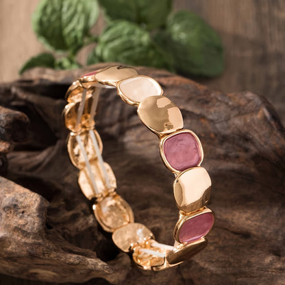 Pulseira Unissex Vintage Elegante Liga Zinco Dourada Elástica Quadrado Irregular