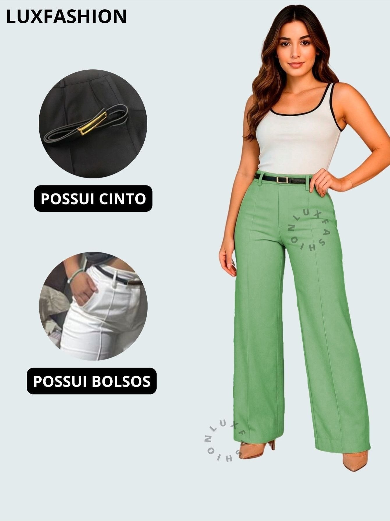 Calça Pantalona Social Alfaiataria Feminina com Cinto